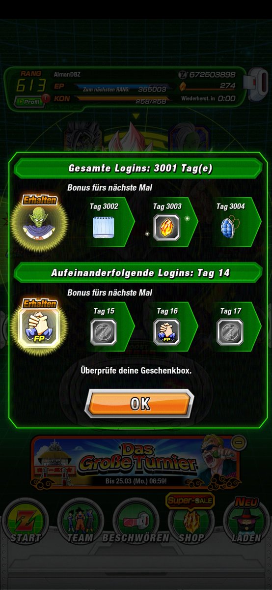 Gestern den Screenshot vergessen aber hab Login 3000 gehittet.
#DokkanBattle