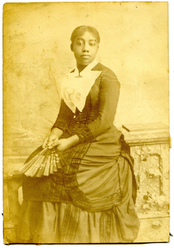 After purchasing his freedom, Isaac Flood moved to Oakland in 1853 & married Elizabeth Scott who started the 1st public school for African American students in CA. This is their daughter Lydia Flood c.1880. See the Flood Family Papers, African American Museum & Library of Oakland