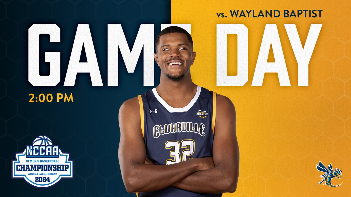 CHAMPIONSHIP GAME DAY! #1-seed @CedarvilleMBB vs. #2-seed @WaylandBaptist Pioneers in Winona Lake, IN! ⏰ 2 PM 🏀 @NCCAAChamps 📊 LIVE STATS: bit.ly/43nMNq5 📺 LIVE VIDEO (PPV): bit.ly/494U1jS 🎟️ TIX: bit.ly/3vlqHrN 📰 PREVIEW: bit.ly/4a5Ciu8