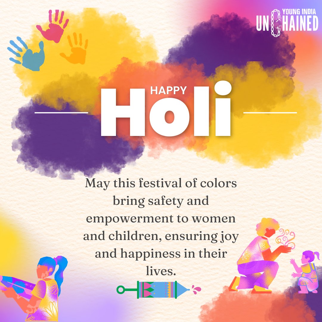 Amidst the vibrant hues of Holi, let's paint a brighter future for women and children. As we celebrate, let's pledge to protect and empower them, ensuring safety and happiness beyond the festivities. #holi #festive #color #colorful #YoungIndiaUnchained #YIUClub