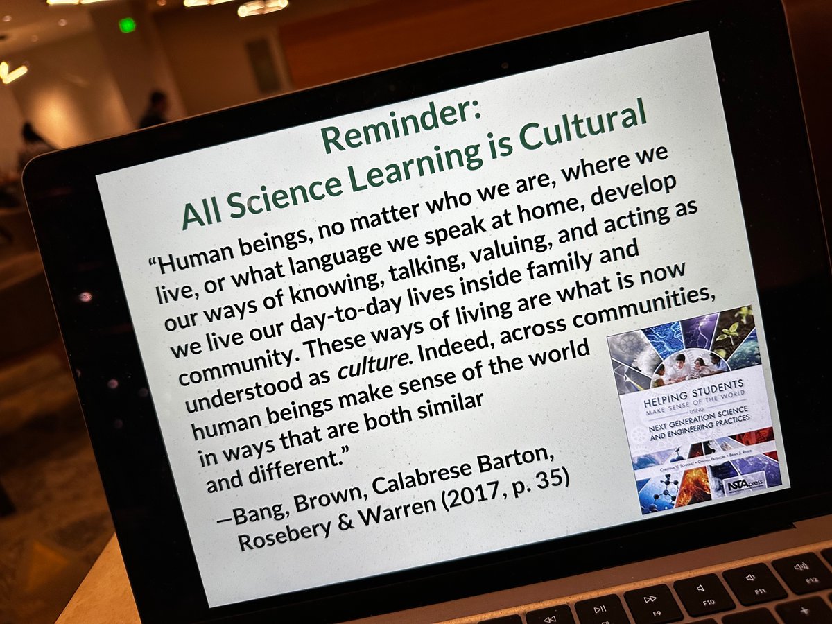 I launch our session this morning with this reminder that 'All Science Learning Is Cultural' Come explore multiple ways of knowing in #SciEd at 8am in Conv Ctr 110! x.com/philiplbell/st…