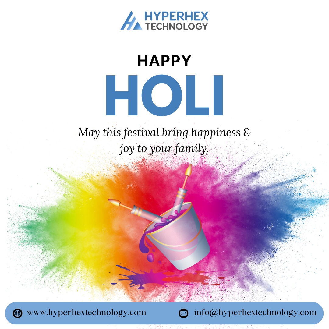 hyperhextech's tweet image. Let colors paint the canvas of joy! 🎨May your life be as vibrant and beautiful as the hues of this festival, Happy Holi from Hyperhex Technology. #HappyHoli #Holi2024 #hyperhextechnology