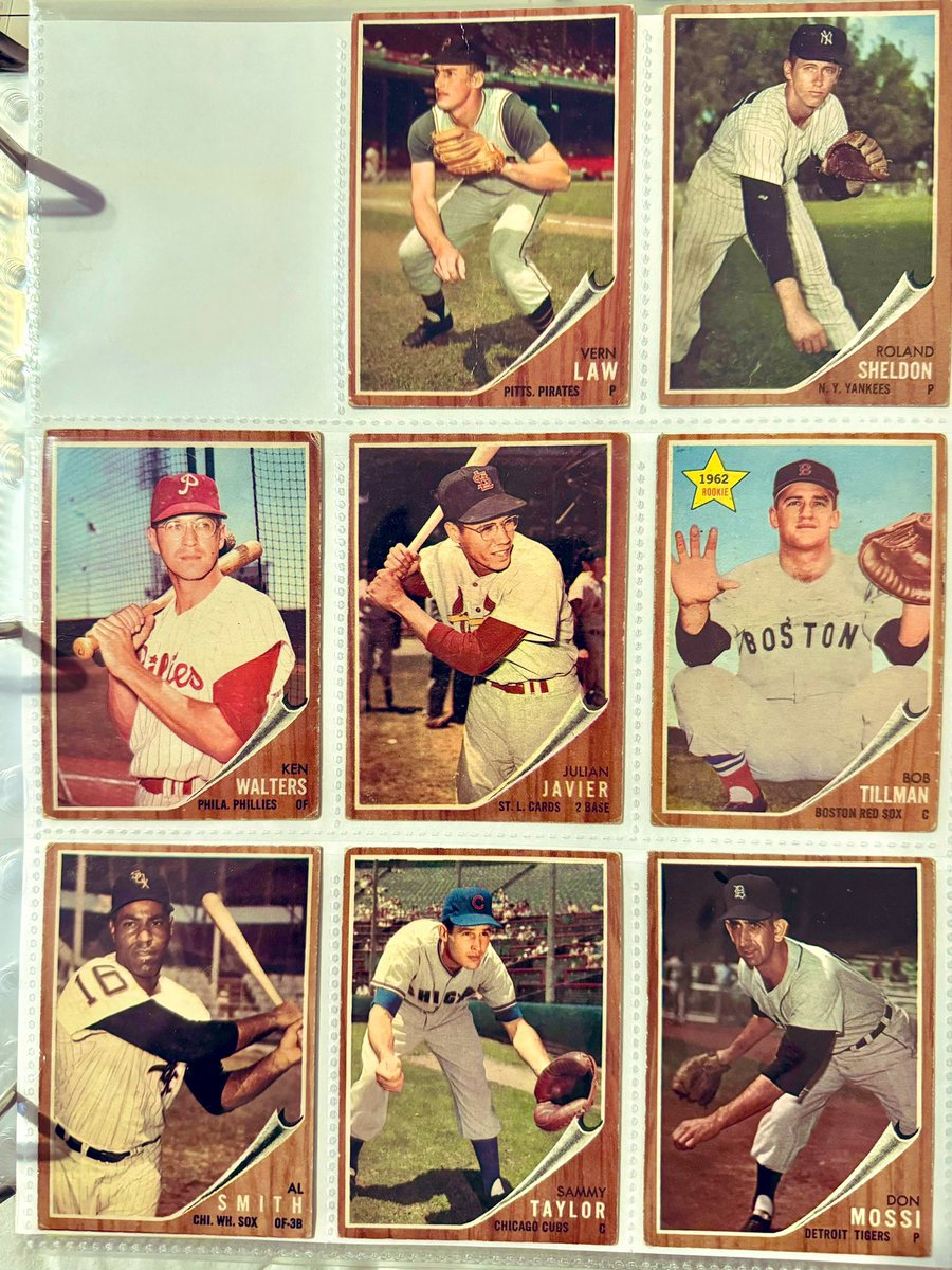 dhdrewry's tweet photo. Saturday #CornerOfYourCollection Let’s see a small corner of YOUR collection: quirky, vintage, modern, sports, non-sports - whatever you want! My #ToppsThroughTheYears binder-Working towards 9 cards from EVERY year. Here: 86✅, 62, 59, 58 in progress! @1Cash28 @CardPurchaser https://t.co/3Rv9t5H9lw