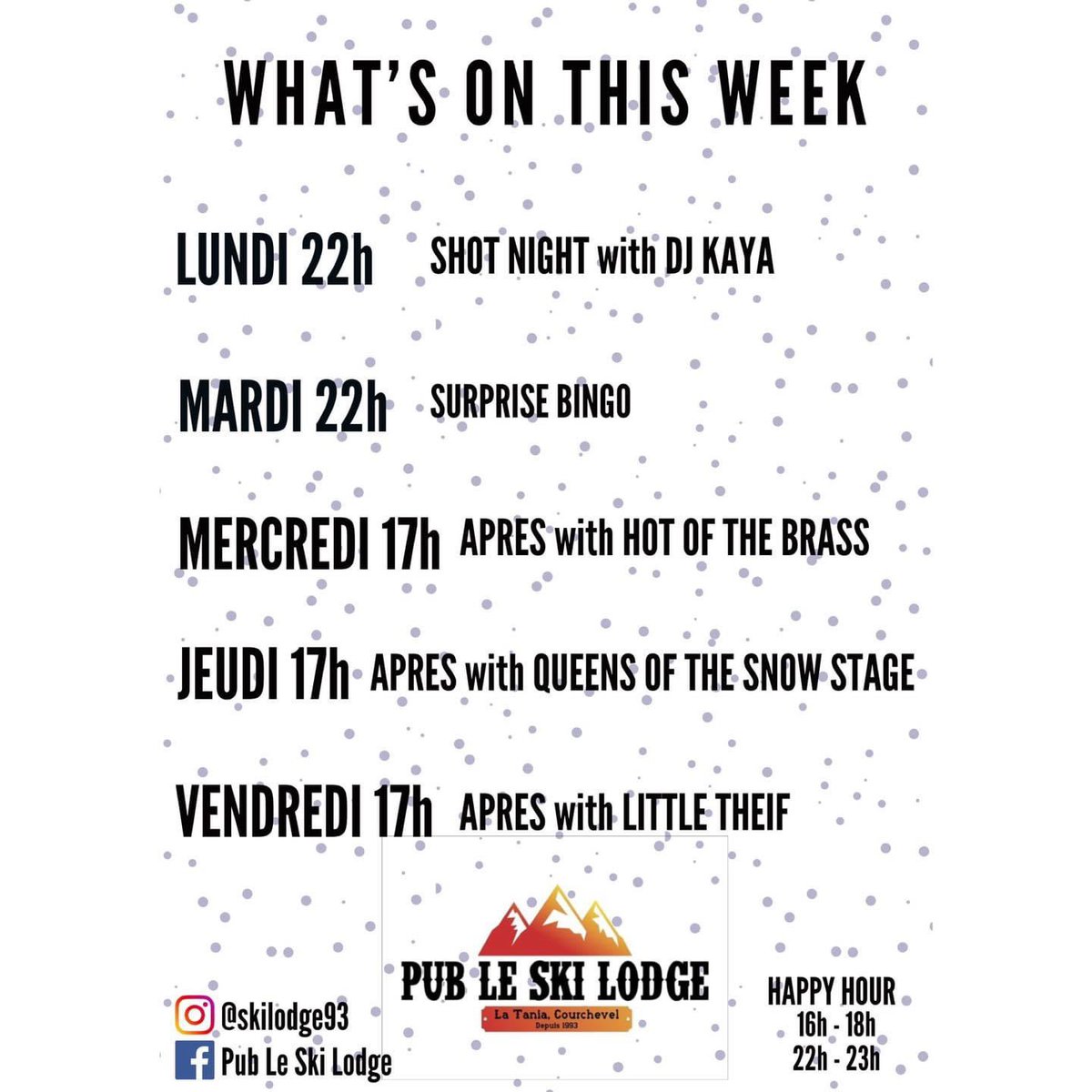 What’s On at <a href="/PubLeSkiLodge/">Pub Le Ski Lodge</a> #LaTania w/b Sun 24 March 2024