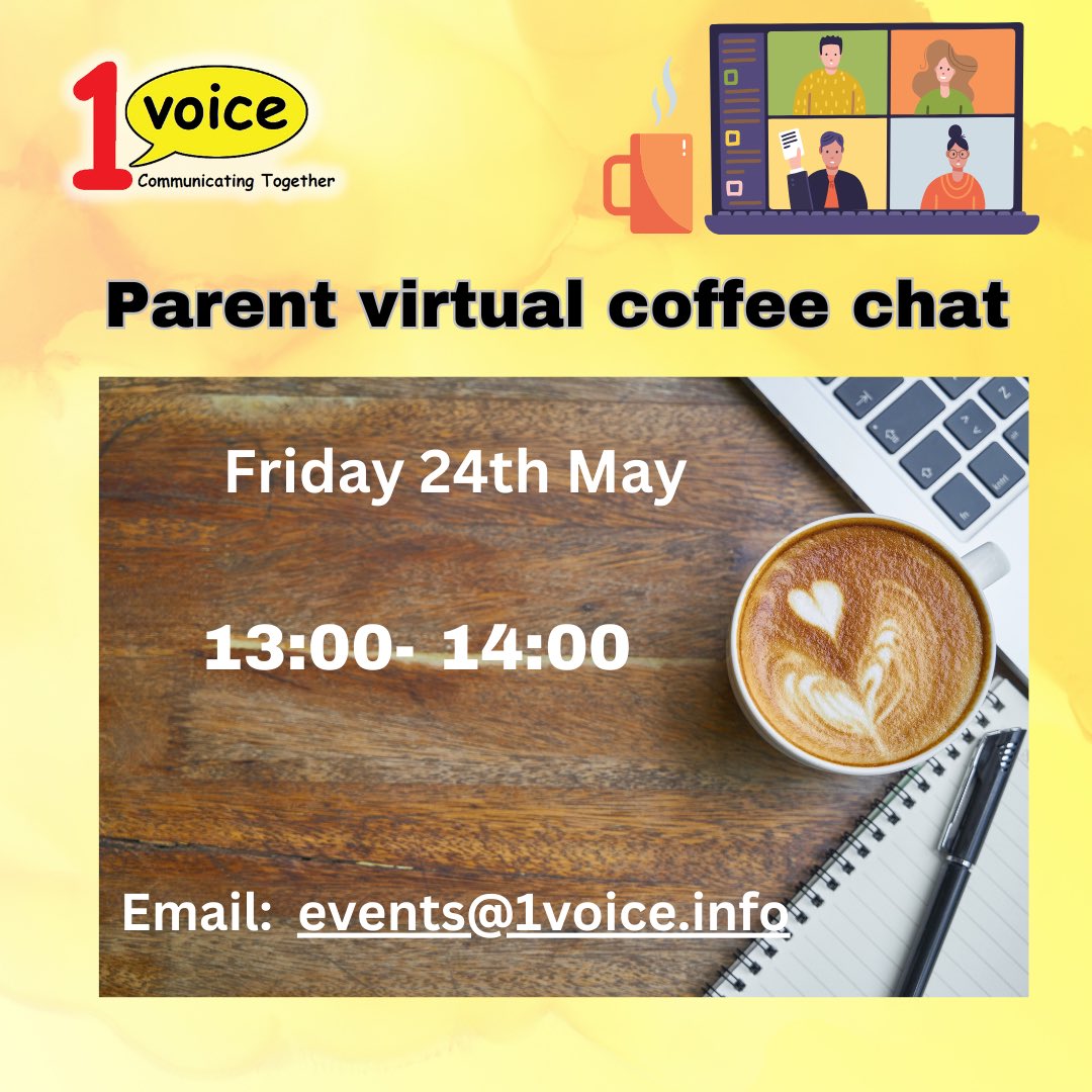 Did you miss our parents coffee chat yesterday? Don’t worry we have another one in May! #slt #1voice #1voiceaac #communicationdevice #augcomm #aac #aacslt #augmentativecommunication  #cerebralpalsy #complexcommunicationneeds #specialneedsparenting 
#senparenting #sensupport