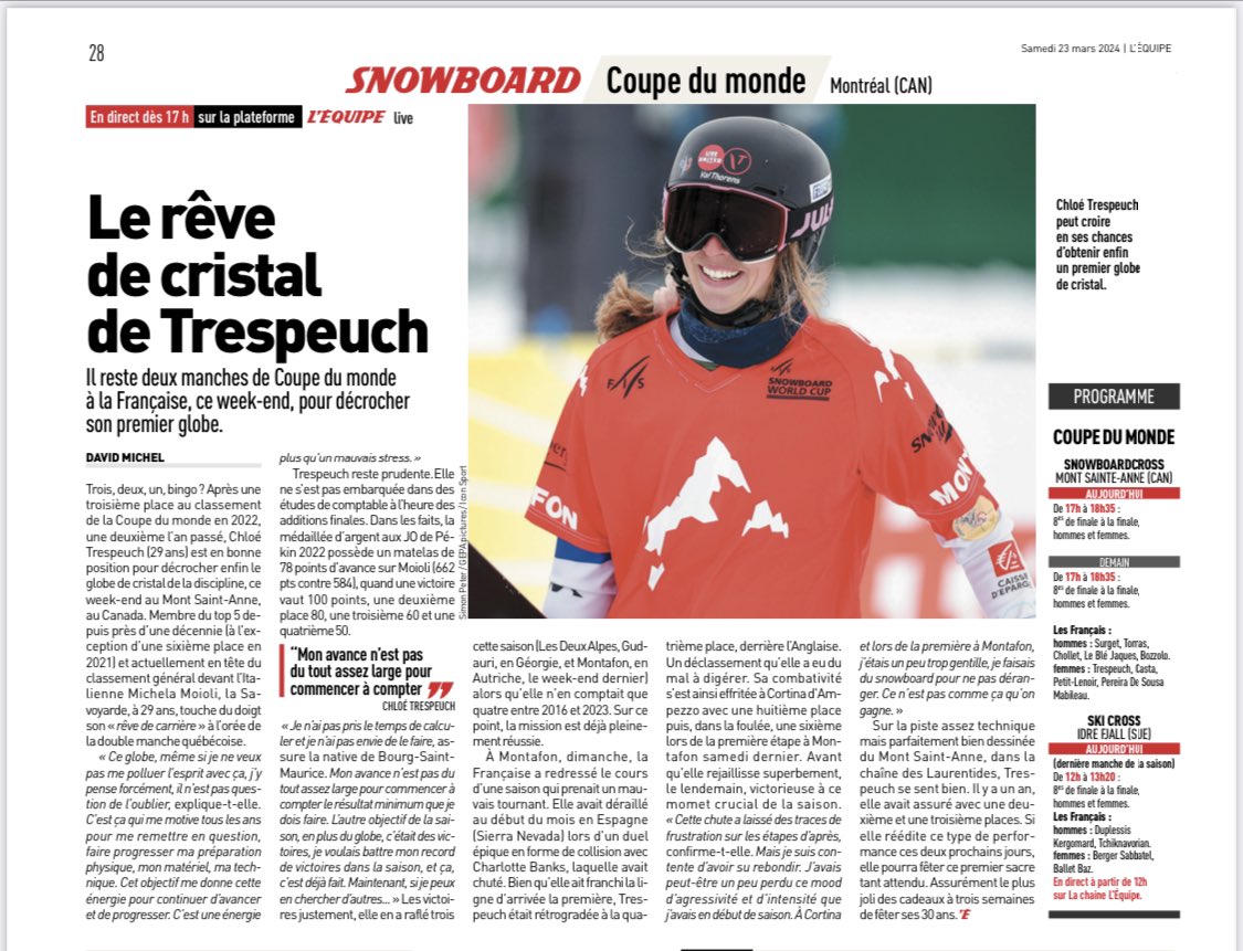 Week end de grand enjeu et ca tombe bien, c’est ce que j’aime le plus dans le sport de haut niveau 🙌 Merci @lequipe pour l’article ! @Val_Tho @ToyotaFrance @MAIF @FDJsport @JulboEyewear @rossignol_1907