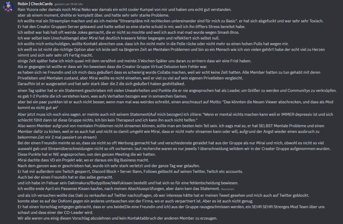 check_cards's tweet photo. MiraiNeko/ @Rain_Yozora Statement/Mini Expose #GerVTuber #VTuber #Twitch #TwitchAffilate #TwitchDeutschand Was wirklich bei Virtual Delusion geschah und mehr. Meine und die Erfahrung anderer mit Rain. Teilen und Retweets wären Nett. https://t.co/FARA8L4oVM