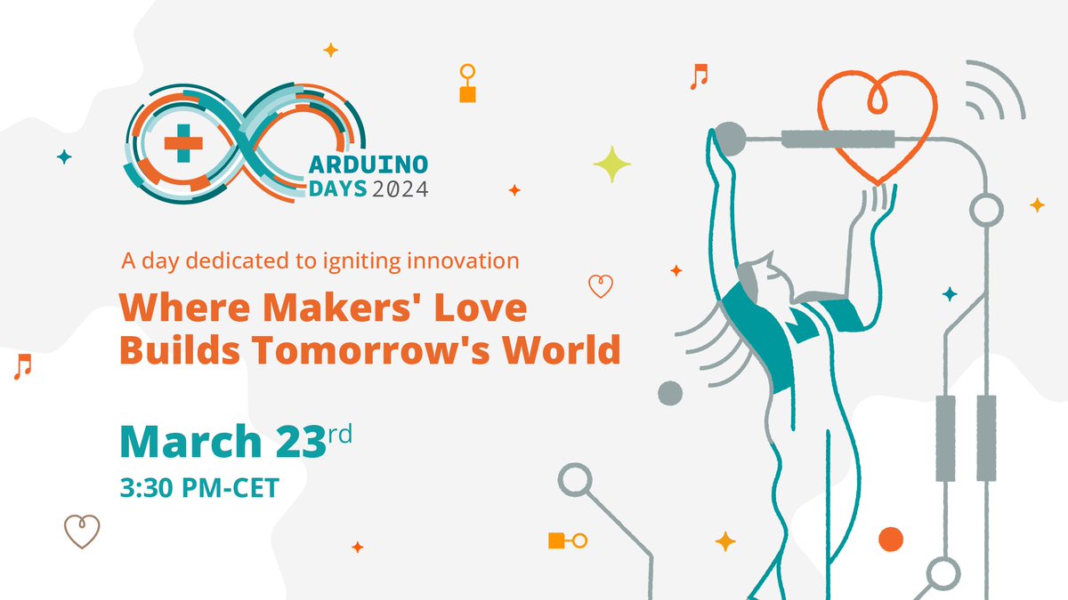 arduino's tweet image. Open source is love! 🩶
The third and final day of our #ArduinoDays2024 celebration is all about YOU, our global community. 
📷 Hosting an event? Share your photos with us! 
📺 Tune in to our livestream starting at 3:30PM CET/10:30AM ET: youtube.com/live/wSdFAJ3gc…