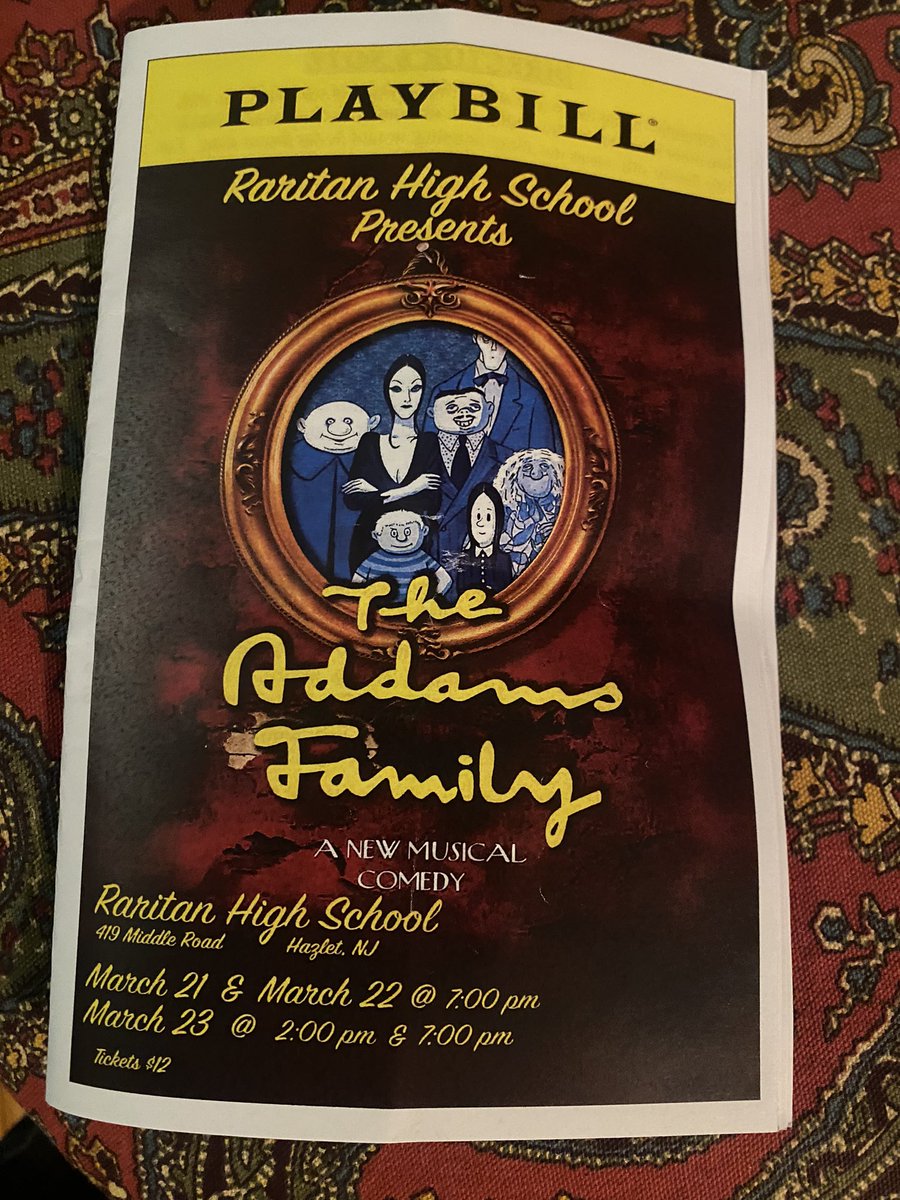RaritanSports's tweet photo. Do you need a perfect activity for a rainy afternoon come out see our spring musical, "The Addams Family" tickets available online for our matinee at 2 o'clock and our evening show at 7 PM. https://t.co/Ovoz9Ub7iJ