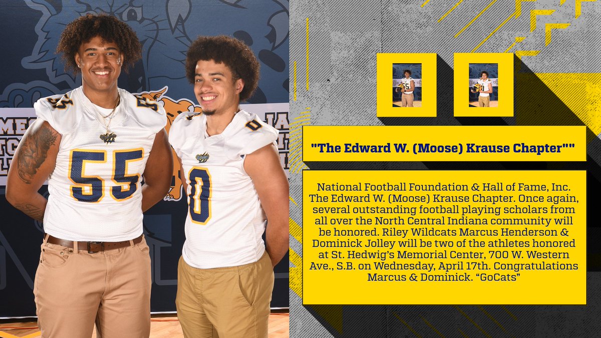 Congratulations to <a href="/RileyWildcatFB/">SB Riley Wildcat Football</a> standouts Marcus Henderson &amp;  Dominick Jolley on being invited to the Moose Krause Chapter Scholarship reception &amp; dinner. They are 2 of 12 athletes invited in the surrounding area. Good luck, Wildcats! #GoWildcats