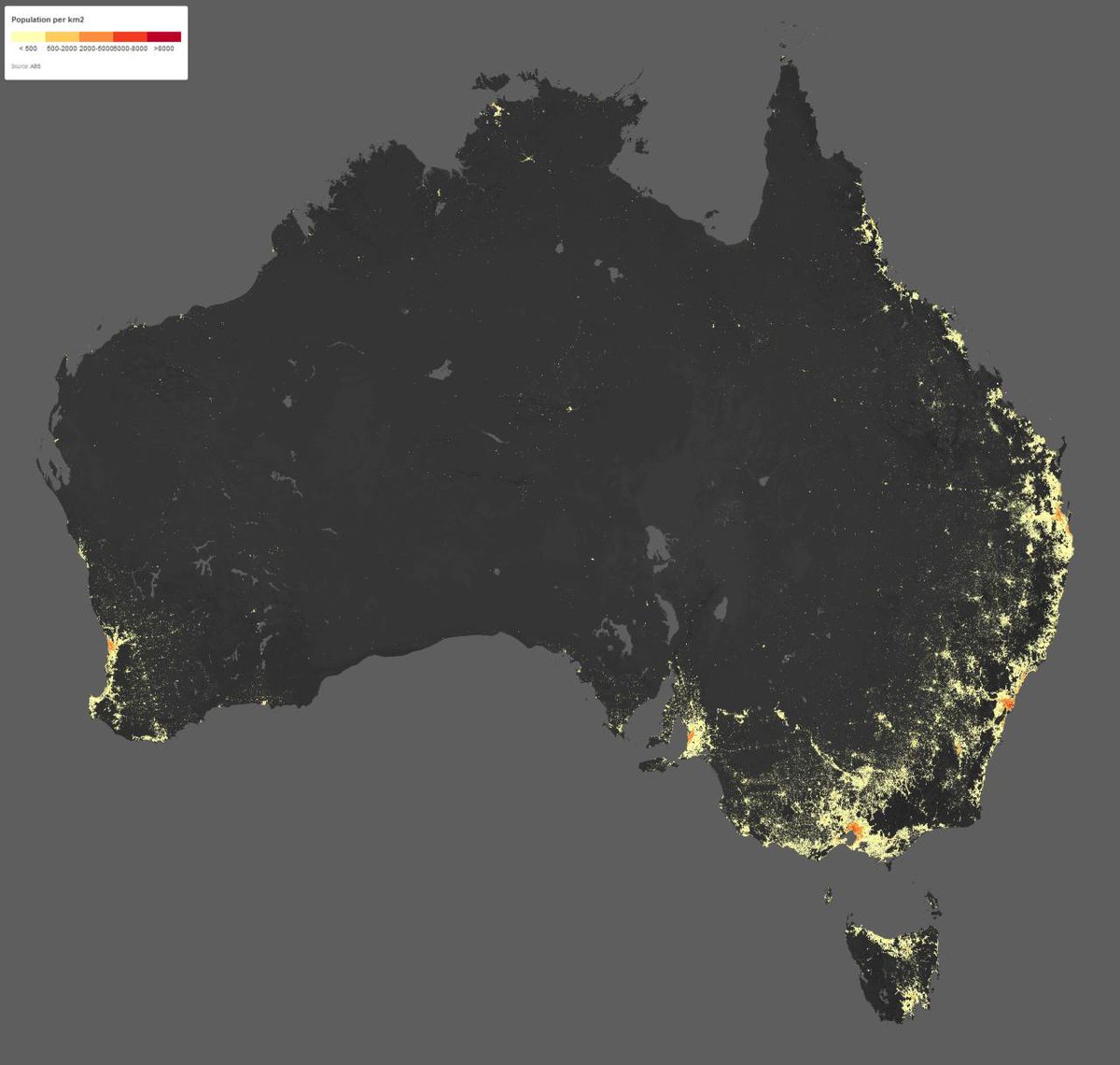 theepicmap's tweet photo. Australia’s Population Density https://t.co/dB3R4q5YGo