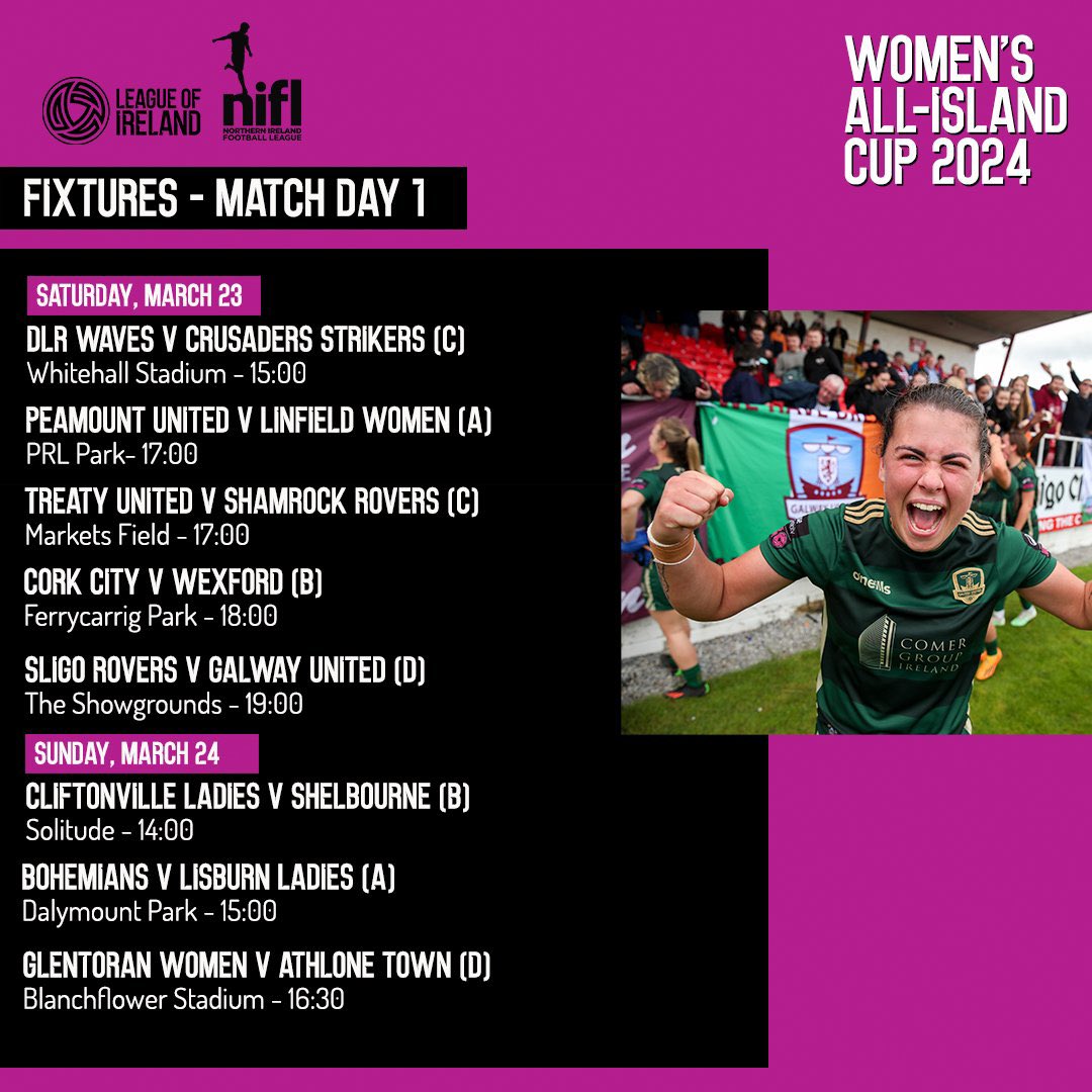 It’s our first match day in the Avenir Sports Women’s All-Island Cup 🏆 Sides from @LoiWomen and @OfficialNIFL competing across the island! All matches today are live on LOITV! #LOI | @AVENIRSPORTS