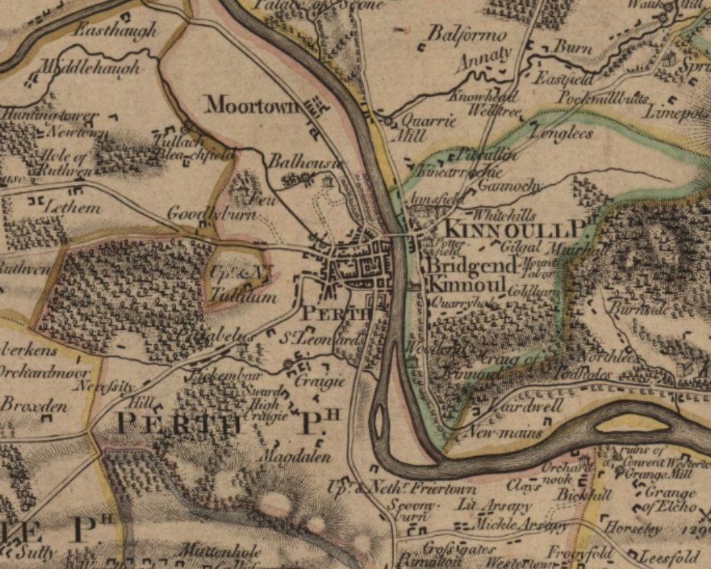 This #MapMonday we are admiring the fair city of Perth as shown on James Stobie's The counties of Perth and Clackmannan, published 1783. maps.nls.uk/joins/664.html #HistoricMaps #Perth #Perthshire