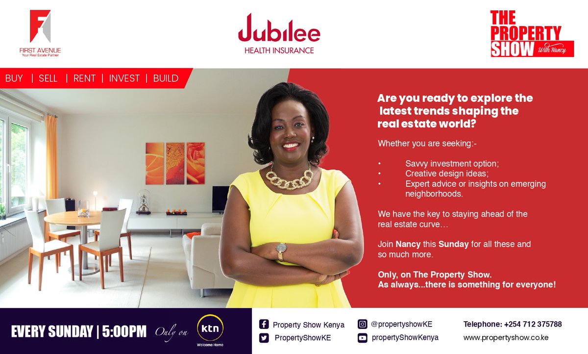 PropertyShowKE's tweet photo. The Property Show is LIVE! on @ktnhome_ Tune in for property picks, expert advice & inspiring stories to help you on your real estate journey
#PropertyShowLIVE #RealEstateLive #Trending https://t.co/Yb5ecryggY