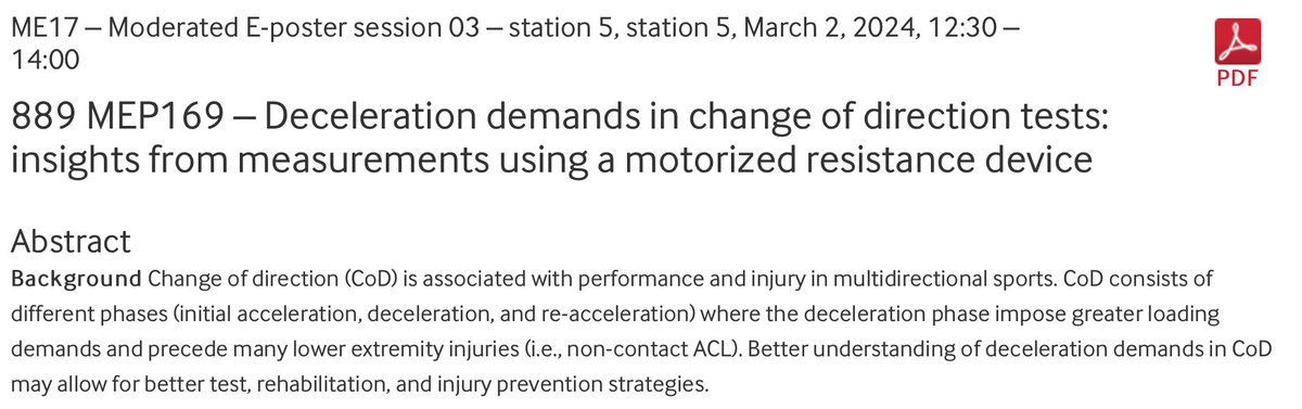 Differences between deceleration demands in CoD tests. Shorter tests = ⬆️late force demands with 1080 Sprint @1080motion. Good to know for training and rehab purposes. With @PatrickMai12 T Krosshaug, Ø Glørsen and F Westheim @IOCprevConf. Abstract ➡️ bjsm.bmj.com/content/58/Sup…