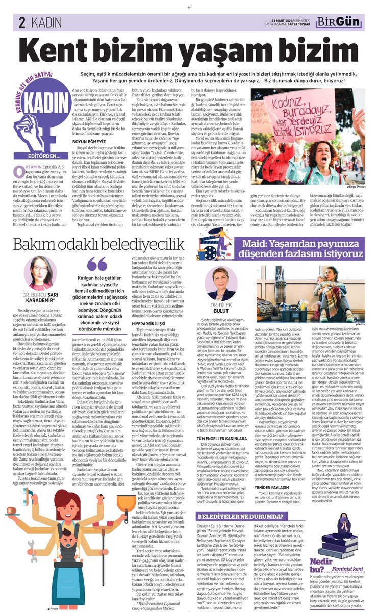 Kendine ait bir sayfa ⭐♀️ Bu hafta yerel seçimleri, feminist kentleri, bakım emeğini tartışıyoruz 💫 @BirGun_Gazetesi