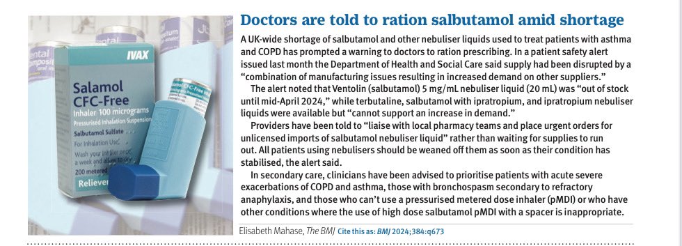 A shortage of salbutamol? That doesn’t sound good. From this week’s @bmj_latest, a news item by @emahase_.
