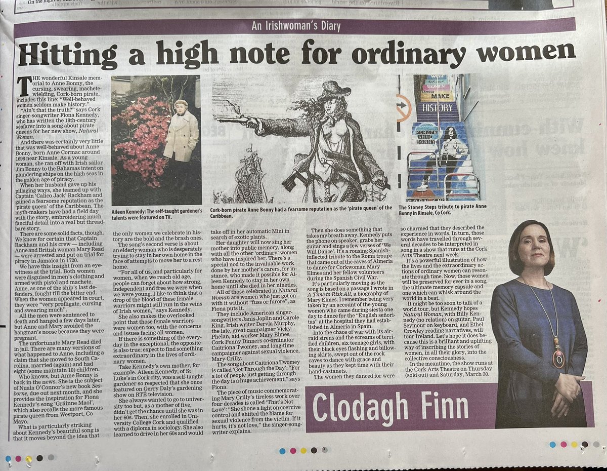 Wow! @FinnClodagh thank you for this amazing article on todays @irishexaminer about my new show Natural Woman!! Opening the page to see my mum there too..magic! irishexaminer.com/opinion/column… @reglooby @LouiseDonlon @civictheatre @ITWomensPodcast @GlorachTheatre @OsiochainA
