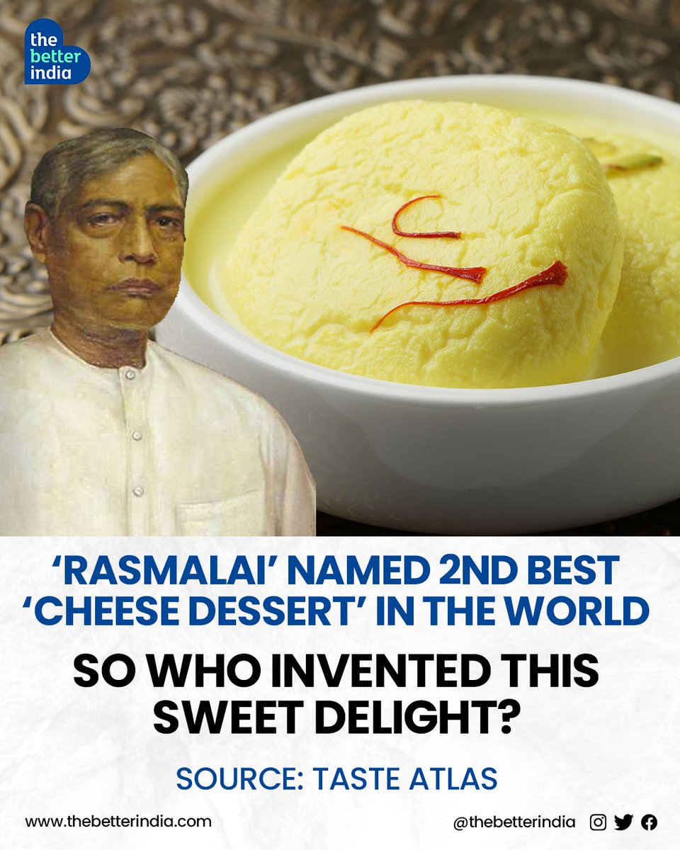 thebetterindia's tweet image. Over the years, Rasmalai has transcended cultural boundaries with its creamy texture, subtle sweetness, and exotic flavours, earning it a cherished place on dessert menus worldwide.   

#Rasmalai #CheeseDessert #IndianDessert #FoodHistory #Kolkata #KCDas