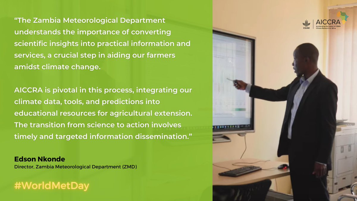 AICCRA (@cgiarafrica) on Twitter photo 🇿🇲 In #Zambia, <a href="/ZambiaWeather/">Zambia Meteorological Department</a> is committed to turning science into action, by integrating climate data and tools into the agricultural extension system that supports farmers. We're proud to be a partner in these efforts.
Read more from ZMD Director Edson Nkonde and others for 🇿🇲 In #Zambia, <a href="/ZambiaWeather/">Zambia Meteorological Department</a> is committed to turning science into action, by integrating climate data and tools into the agricultural extension system that supports farmers. We're proud to be a partner in these efforts.
Read more from ZMD Director Edson Nkonde and others for