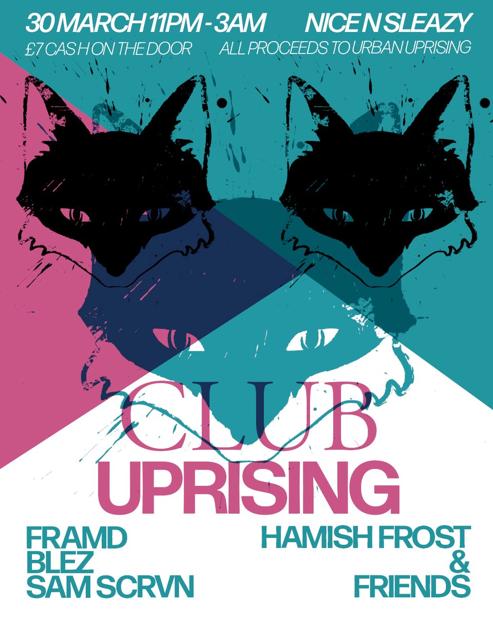 One week to go! Club Uprising in Glasgow on Saturday 30th March at @nice_n_sleazy🪩 @TCAglasgow Winter Series official after party so come get loose after the big day! House, funk, techno, trance from: @HamishFrost FRAMD Blez Sam Scrvn £7 cash on the door 🦊