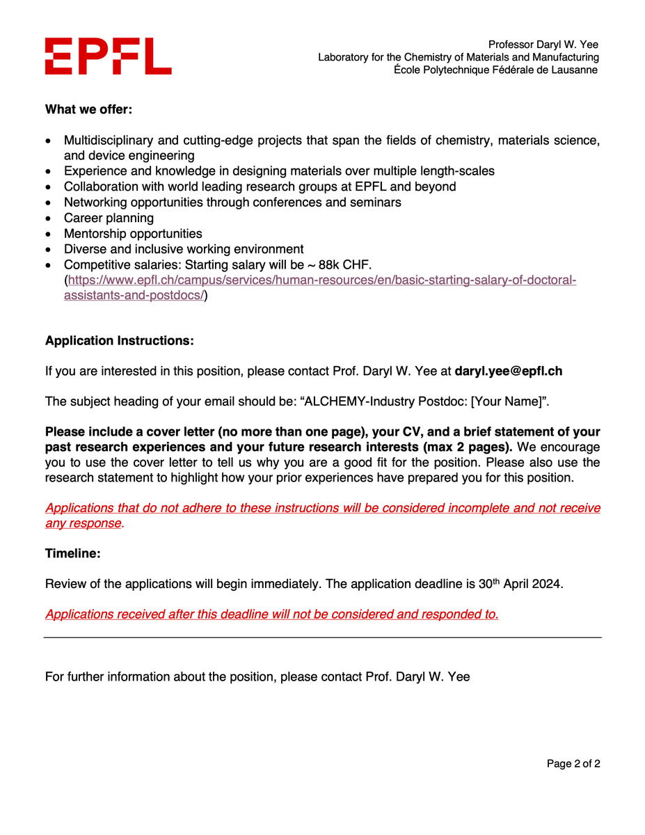 🚨Hiring alert! 🚨

New industry grant = we are now on the lookout for a postdoc to join our group at <a href="/EPFL_en/">EPFL</a> !  

Please see the hiring ad below for more information. 
RTs would be appreciated!

<a href="/ALCHEMY_EPFL/">ALCHEMY lab at EPFL</a> <a href="/EPFLEngineering/">EPFL School of Engineering</a>