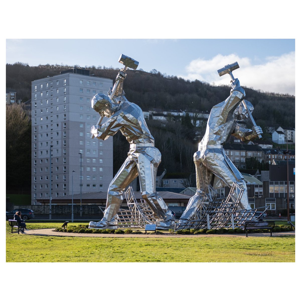 I was taken aback by these Giant #shipbuilders #sculpture in #portglasgow #inverclyde #scotland By artist #johnmckenna #explorescotland #scottishtown #heritage #shipbuilding