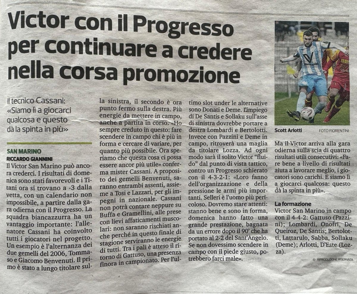 SanMarinoCalcio's tweet photo. Ecco a voi l'articolo di Riccardo Giannini del "Corriere Romagna"
sulla sfida di oggi tra Victor San Marino-Progresso ad Acquaviva!!!
Forza Victor San Marino 🇸🇲 #VSM #Articolo #CorriereRomagna https://t.co/rXL2FyuniF