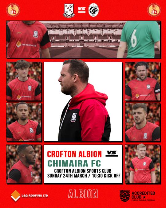 Our game this weekend is up against a top Chimaira side.  Not long till our first season comes to an end now another opptuinity to learn and build on what we have already started. 

#Upthealbion🔴⚫  #Croftonsundays