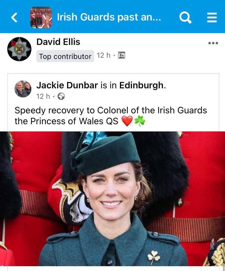 Just highlighting the strength of feeling of the @IrishGuards, the @LondonGuards & i’m sure the rest of the nation after the news of Princess Catherine last night. Get well soon Your Majesty. We are behind you every step of the way. @KensingtonRoyal ☘️💂🏻‍♂️💙❤️💙 
#HRHCatherine