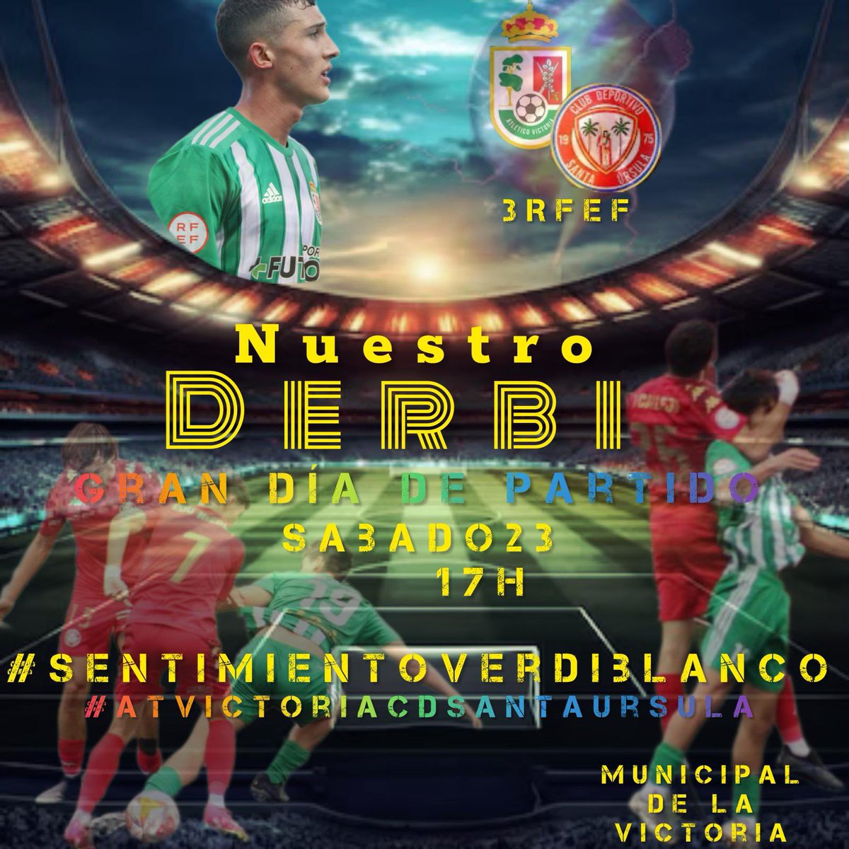 𝗛𝗢𝗬 𝗝𝗨𝗘𝗚𝗔 𝗘𝗟 𝗩𝗜𝗖𝗧𝗢𝗥𝗜𝗔
Hoy es día de 𝘿𝙀𝙍𝘽𝙄

Atlético Victoria 🆚 C.D. Santa Úrsula 

🕣 17:00  🏟️ Municipal de La Victoria 

#SentimientoVerdiblanco #VamosVerdes #HoySeJuega #MatchDay #DiaDePartido #Derbi #MareaVerde