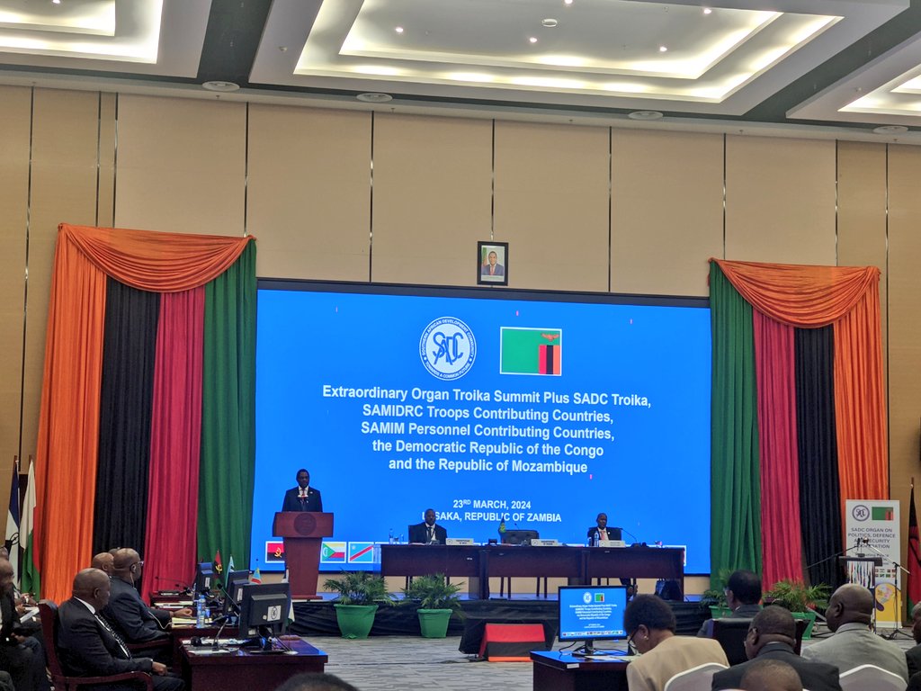 At Opening of SADC Summit. Leaders from across region are in Lusaka to agree way forward on addressing conflict in northern Mozambique & eastern DRC. Kudos to Zambia for its leadership on common approach to tackle regional insecurity & its devastating humanitarian consequences.