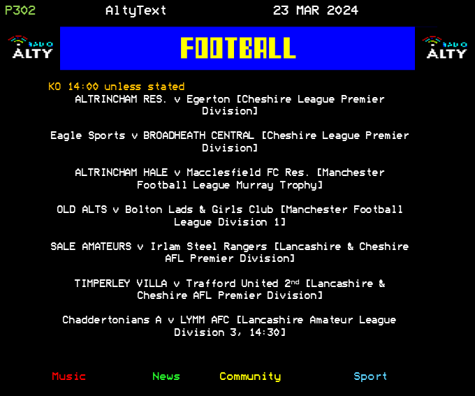 RadioAlty's tweet photo. #AltyText - Here's today's fixtures for @AltrinchamRes, @bcfc1922, @AltrinchamHale, @Old_Alts, @SaleAmateursFC, @TimperleyVilla and @LymmAFC. #RadioAltySport https://t.co/1QNb60np2x