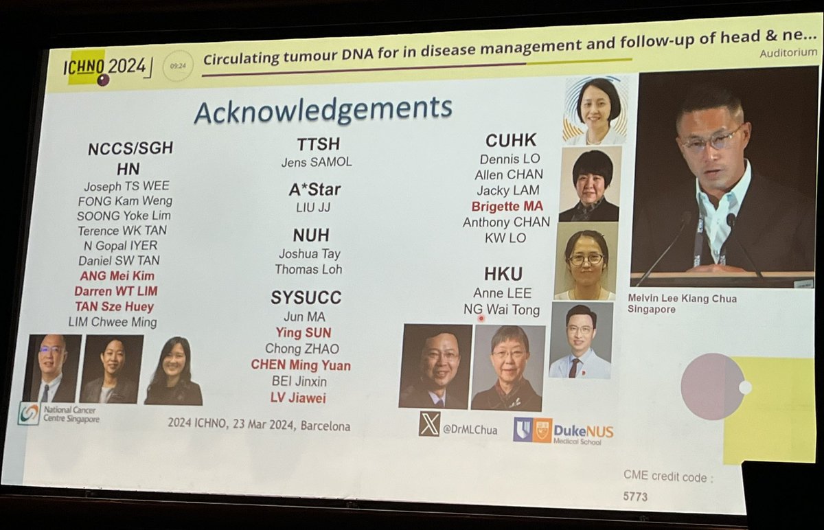 #ICHNO24 Honoured to deliver the Keynote lecture on ctDNA in #headandneckcancer Thanks to great colleagues @RettigEleni @LChen_MD @imrtlee who were generous to share their data and insights on the trials using ctDNA guided treatment and FU in #HPVOPSCC Much to be learnt!