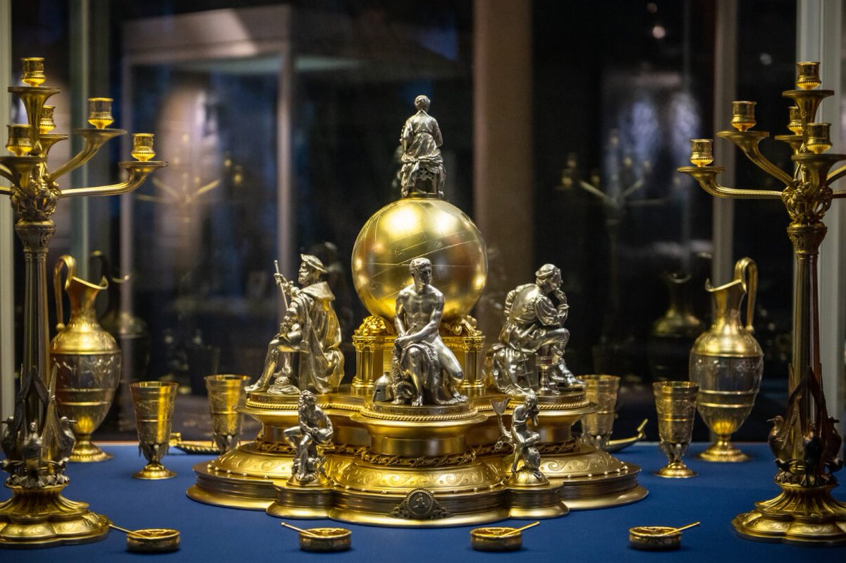 The centrepiece of the magnificent parcel-gilt dinner service presented to Thomas Ismay by White Star shareholders, on board the liner Adriatic in Liverpool in 1884. Explore #Titanic stories online: liverpoolmuseums.org.uk/maritime-museu…