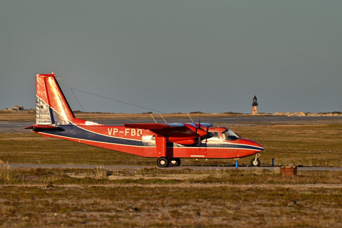 StephenLuxton's tweet photo. The backbone of inter-island transport in the #FalklandIslands is provided by the Falkland Islands Government Air Service (#FIGAS). 

@BrittenNorman #Islander aircraft VP-FBD and VP-FBN returning to Stanley just before sunset yesterday evening. https://t.co/mBieUzMO2u