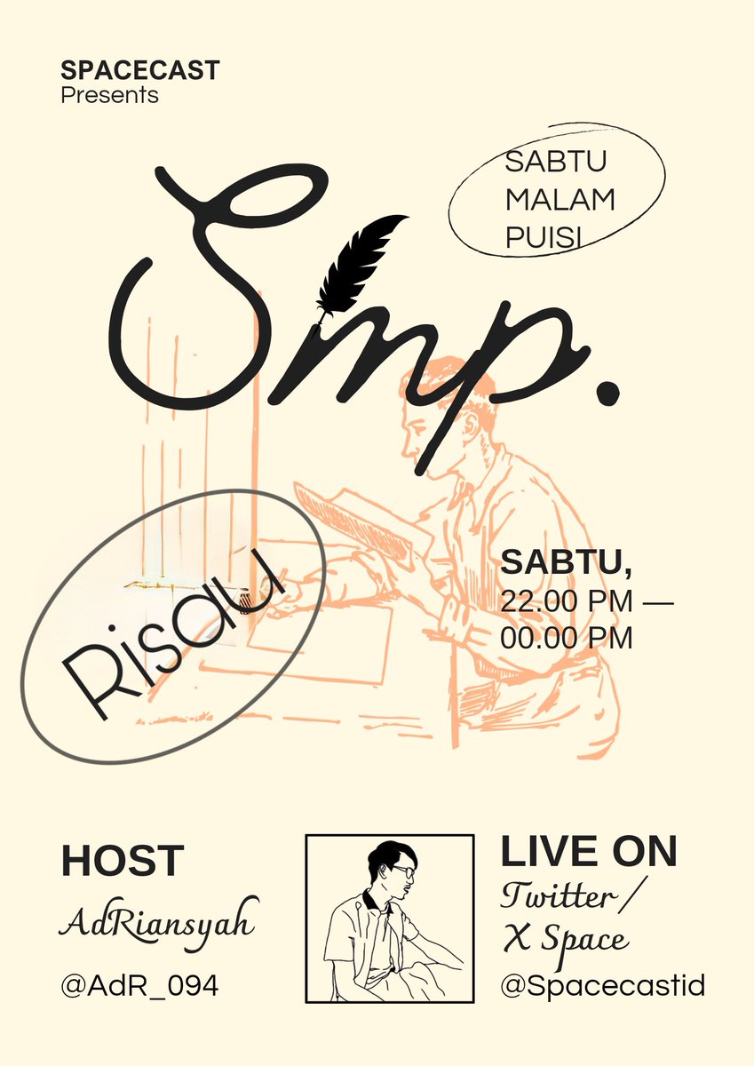 Kalian pasti pernah menggalau kan sesuatu atau mencemaskan sesuatu.
Pernah ga keresahan kegalauan kecemasan itu kalian pindahkan ke dalam frasa atau tulisan?
Yuk ekspresikan tulisan tersebut agar lebih hidup di sabtu malam puisi so see you there!
#ourspaceisyours🪐