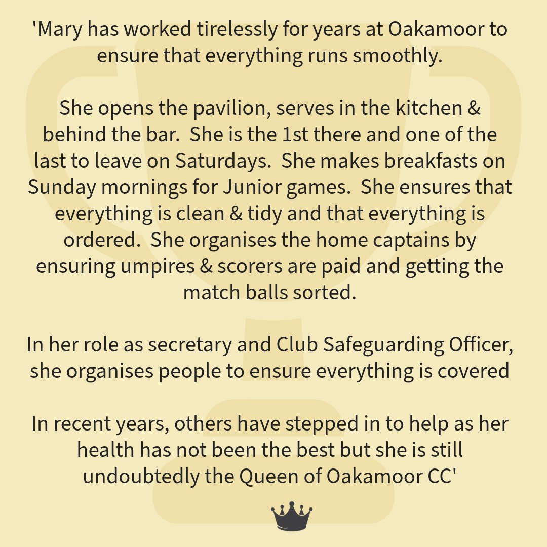 StaffsCricket's tweet photo. 🏆Our final March Volunteer Award goes to...🏆

⭐Mary Edwards of @OakamoorCC ⭐

👑We love this! Thank you for everything you do Mary, your prize will be with you soon 💐

#WeMakeCricket https://t.co/d4zDnpAp29
