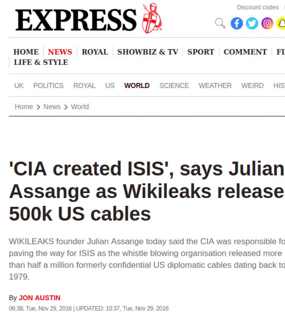 Remember: Wikileaks has never had to retract a story. Julian Assange reported ISIS was created by the CIA.
