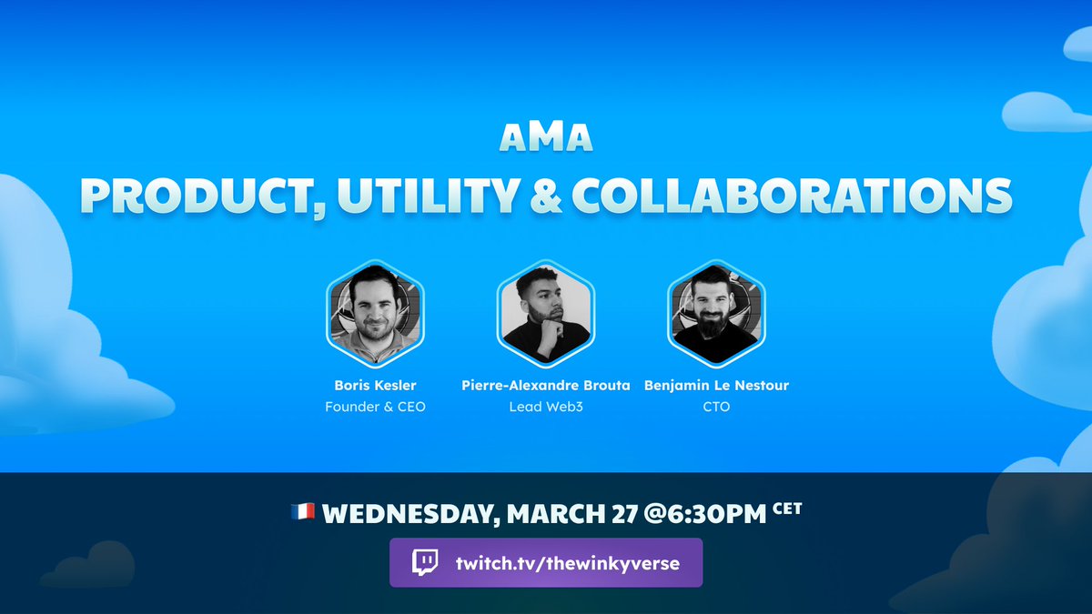 TheWinkyverse_'s tweet photo. 🔜 AMA Program 📺

- Project updates & demo
- Collaborations with @TheSandboxGame, @ApeBond & @Dogami
- $WNK listing, NFT & Token utility
- Q&A

🇫🇷 #FrenchTouch: This first live of the year will be in French, but the presentation will be in English and the replay will be made available after with subtitles in several languages
🎁 100K $WNK & 4 #Dogami NFT to win during the live for the participants

👉 Join us on https://t.co/TWr2RzsUMo next Wednesday at 6:30 pm 🤓