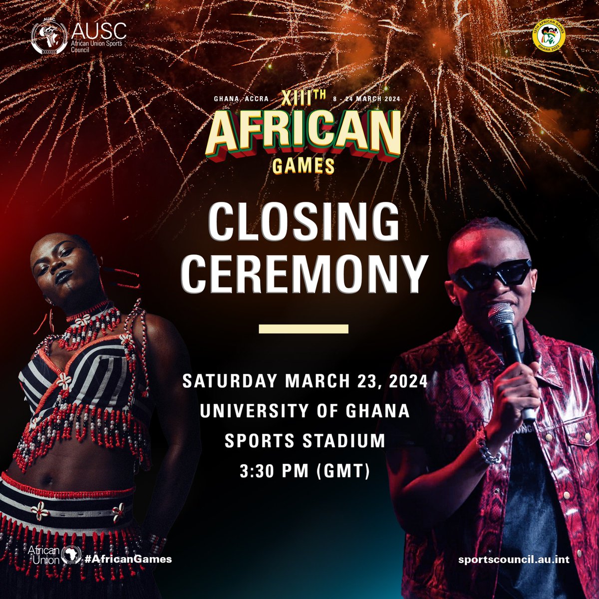 🎆 As the curtains fall on the #AfricanGames, we stand in awe of the talent and spirit that shone 🌟 Catch the closing ceremony LIVE here from 15:30 (GMT), featuring some of Africa's finest artists: ow.ly/Cfi950R0hFi #ExperienceTheAfricanDream