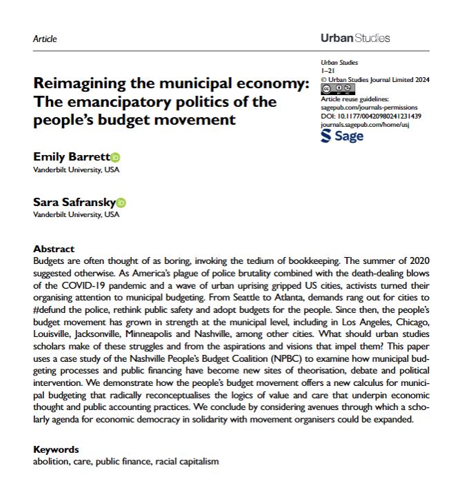 USJ_online's tweet photo. Barrett and Safransky use a case study of the Nashville People’s Budget Coalition (NPBC) to examine how municipal budgeting processes and #PublicFinancing have become new sites of theorisation, debate, and political intervention
https://t.co/pgOqd8cwP2
#OpenAccess https://t.co/vwwUahL3RO