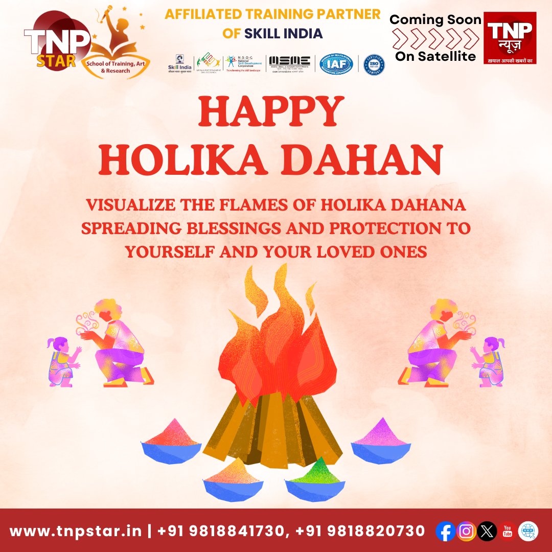 Happy Holika dahan. Visualize the flames of Holika Dahana spreading blessings and protection to yourself and your loved ones.
#HolikaDahan #HoliCelebration #TNPSTAR #TNPGroup #TNPNews #TNPExplore #DelhiRulers #skillindia #digitalindia #startupindia #makeinindia #madeinindia #mesc