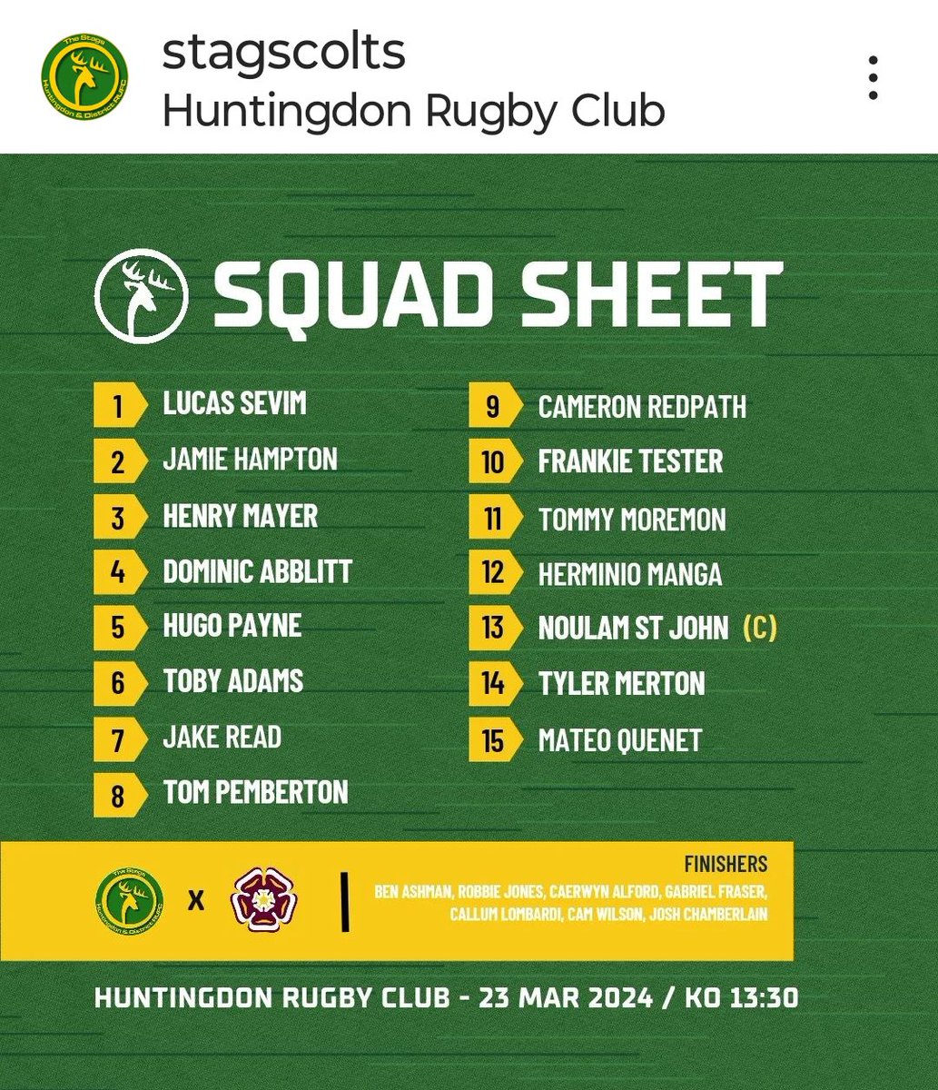 MATCH DAY FOR OUR COLTS AND SENIOR'S 1ST XV

The Colts host <a href="/TowcestriansRFC/">Towcestrians RFC</a> at 13:30

The 1st XV host <a href="/RHRUFC/">R&HRUFC</a> at 15:00

Bar opens at 12:30

All support welcome 
#oneclub #minis #juniors #seniors #stags