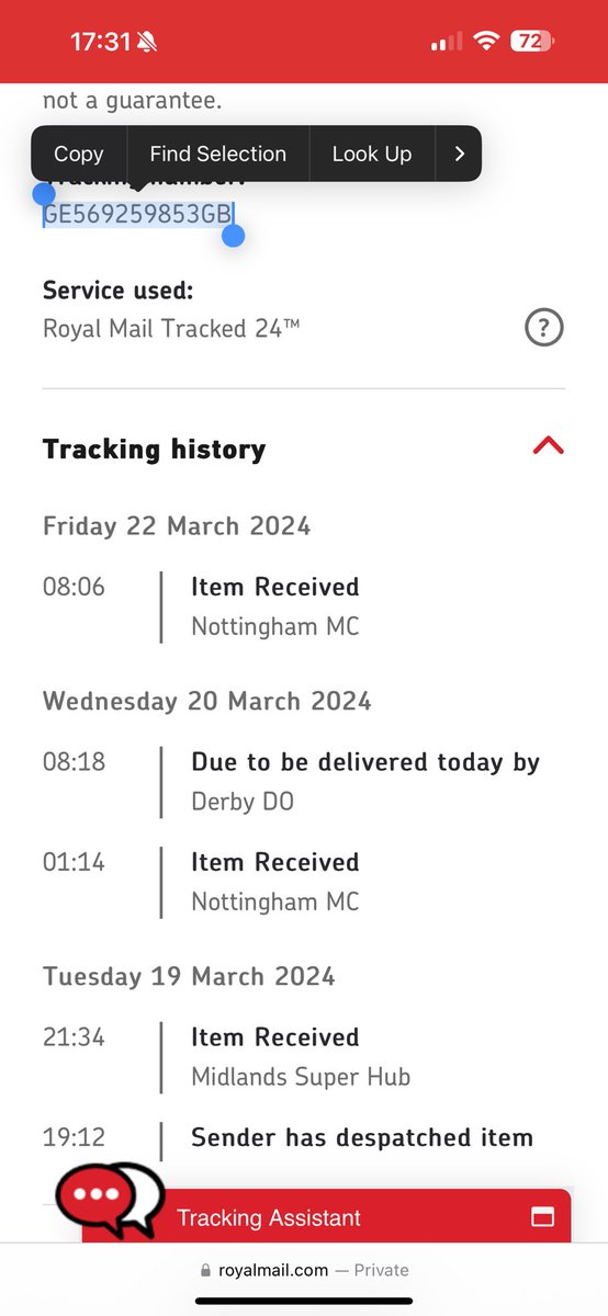 GeorgePoll95's tweet photo. @RoyalMailHelp @RoyalMail any chance of this being delivered, instead of just going back and forth. 

Tracked 24 hour postage 🤷🏻 what’s the point. https://t.co/wjmn7ldxXi
