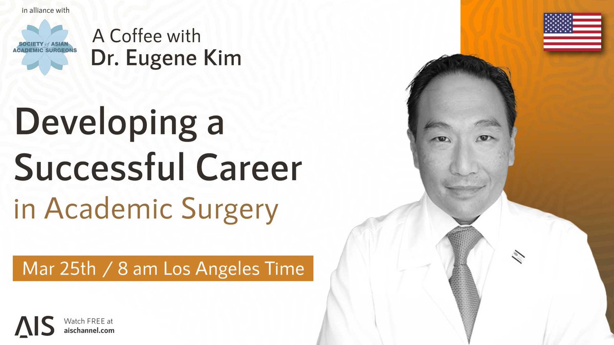 We invite you all to join ‘A Coffee with SAAS President @dreskim’ hosted by @AISChannel on March 25th at 8am PST. He will focus on ‘Developing a Career in Academic Surgery.’