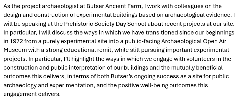 'Prehistory in the Present' one day conference. Sat 13th April (London & online) Today we hear from Trevor Creighton @SpecialTrev (@butserfarm ). Trevor is presenting a paper on: 'Bringing the Past to Life? #Experimental Archaeology at Butser Ancient Farm'. #Archaeology