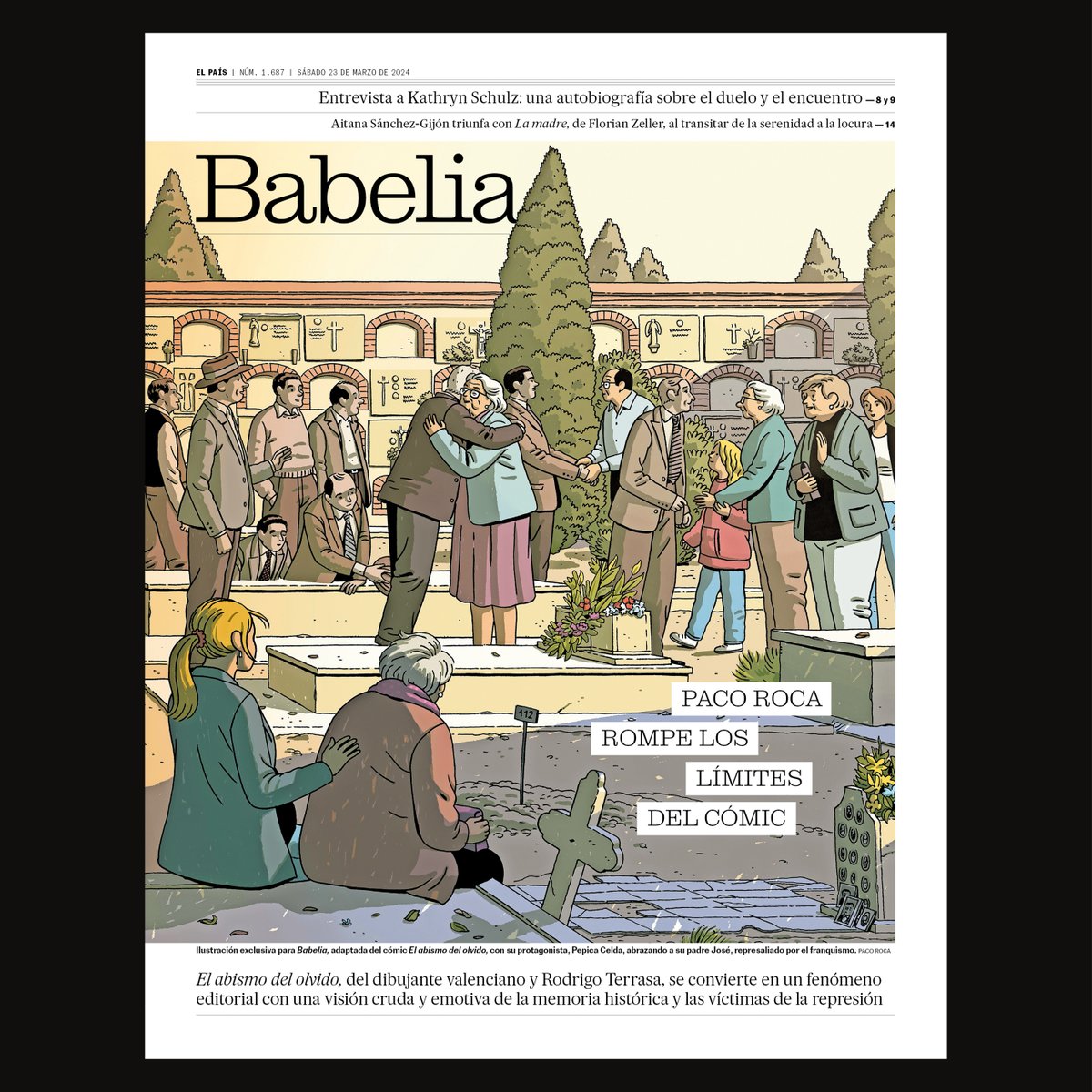 Hoy, en <a href="/babelia_elpais/">Babelia</a>, una portada bellísima de Paco Roca sobre abismos, fosas y memoria histórica. #papelfenomenal elpais.com/babelia/2024-0…