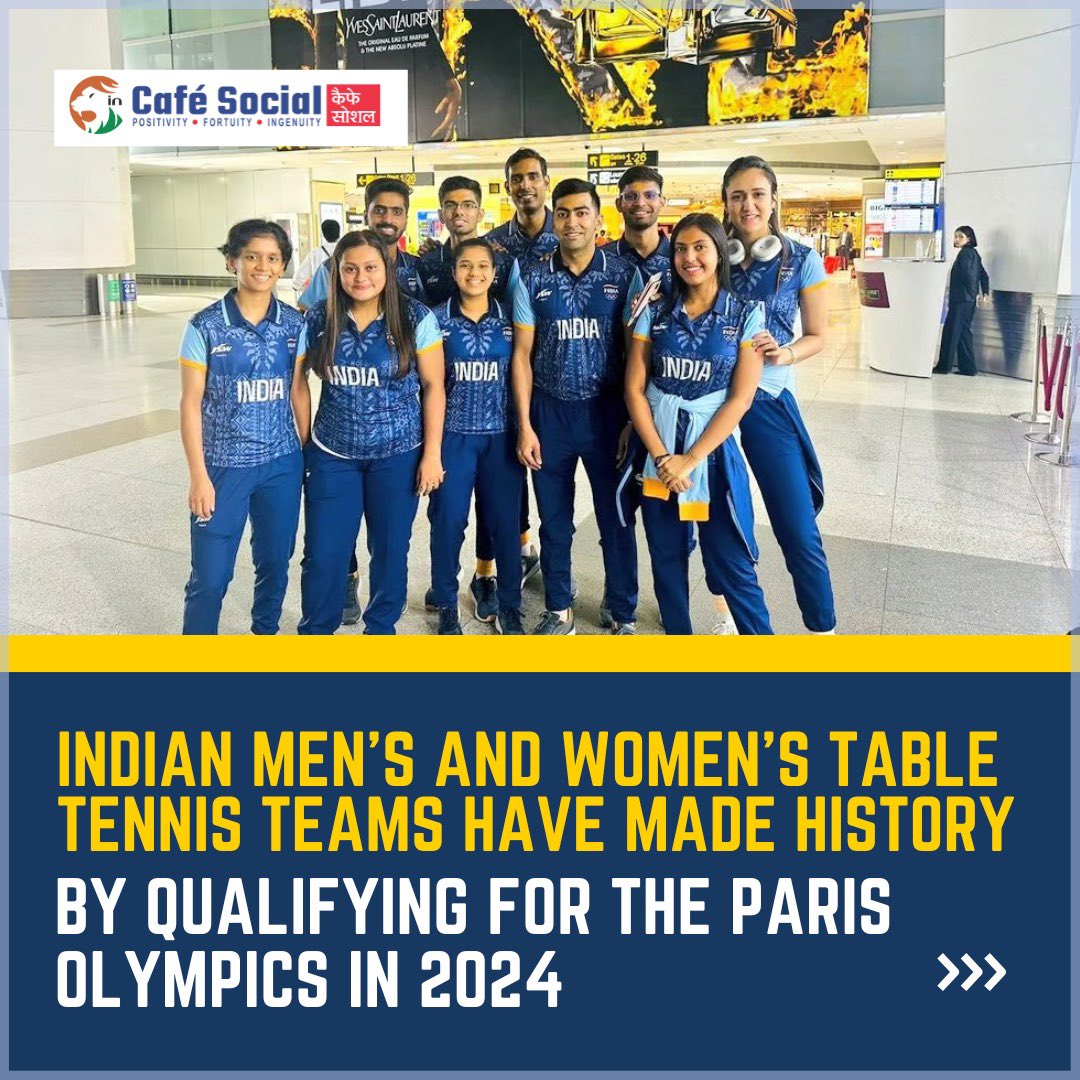 The Indian men’s and women’s table tennis teams have made history by qualifying for the Paris Olympics in 2024

Read more cafe-social.in/indian-table-t…

#olympics2024 #olympicsparis #olympicsparis2024 #olympics #beijing2008 #tabletennis #indiantabletennis #worldteamchampionships