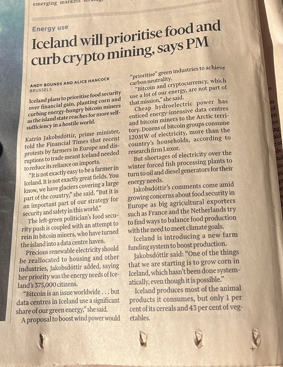 ‘Bitcoin and cryptocurrency use a lot of our energy…[and] are not part of that mission’ Iceland’s PM sets out the terms of a just green transition ⁦⁦@FT⁩